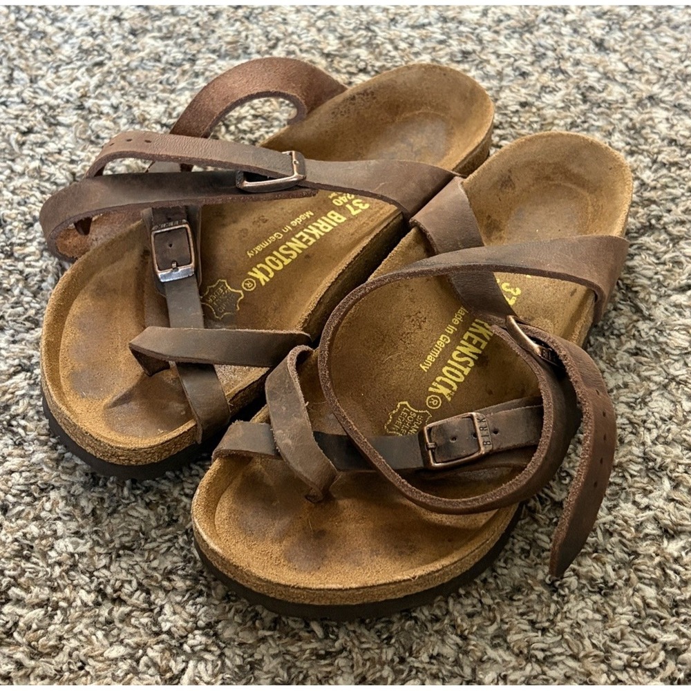 Birkenstock Yara Sandals Size 37 EU US 6 Women's Brown Strappy Made In Germany